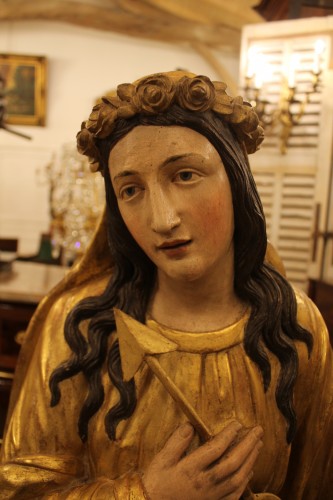 Sainte Rose - Importante sculpture en bois doré et polychromé, XIXe siècle - Art sacré, objets religieux Style 
