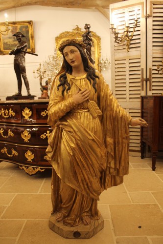 Sainte Rose - Importante sculpture en bois doré et polychromé, XIXe siècle - 