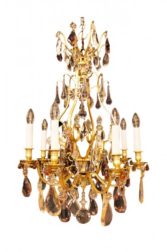 Bronze and crystal cage chandelier circa 1900 attributed to Baguès