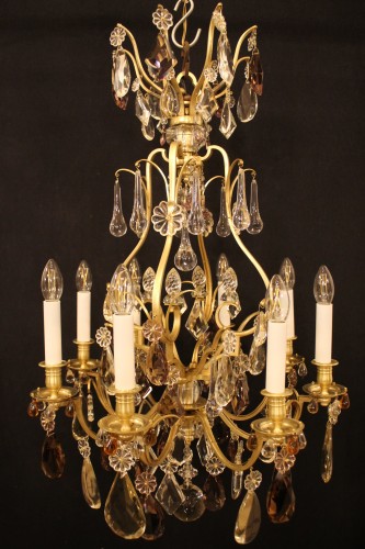 Lustre cage en bronze et cristal vers 1900 attribué à Baguès - Luminaires Style 