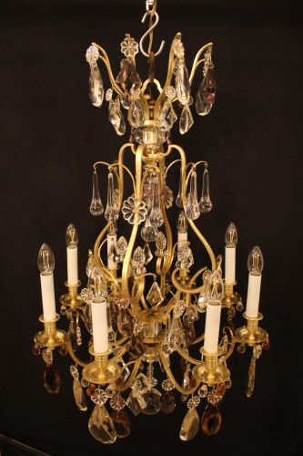Bronze and crystal cage chandelier circa 1900 attributed to Baguès - 
