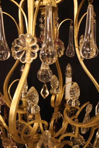  - Bronze and crystal cage chandelier circa 1900 attributed to Baguès