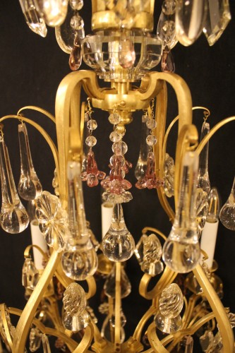 Antiquités - Bronze and crystal cage chandelier circa 1900 attributed to Baguès