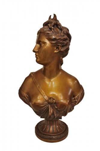 Buste en bronze de Diane Chasseresse d'après Houdon, fin du XIXe Siècle