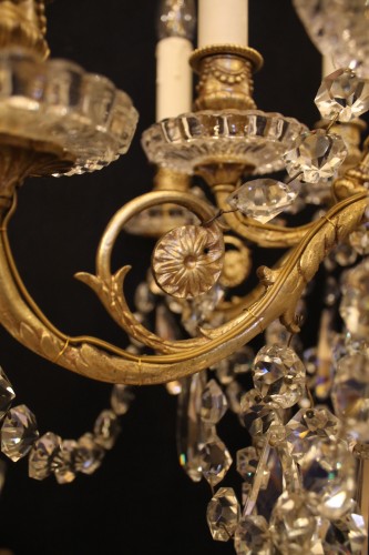 Antiquités - Lustre en bronze et cristal de Baccarat, époque Napoléon III