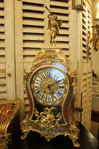 Cartel and its console in Boulle style marquetry, Napoleon III period - Horology Style Napoléon III