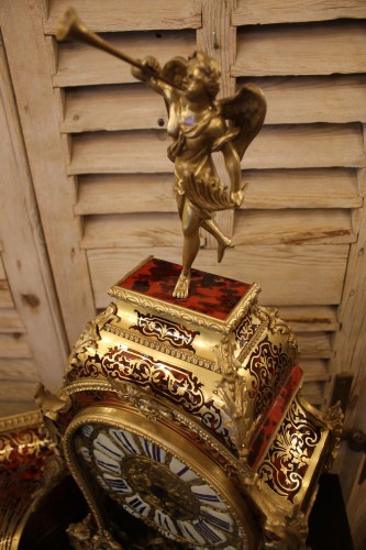 Antiquités - Cartel et sa console en marqueterie Boulle, époque Napoléon III