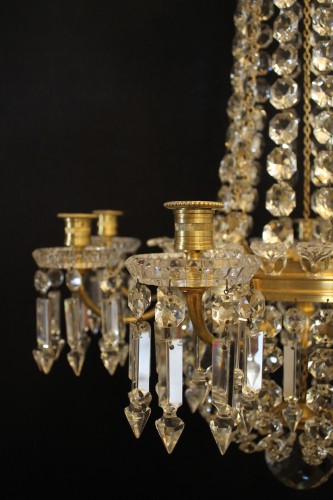 Antiquités - Baccarat - Lustre montgolfière en cristal, fin du XIXe siècle