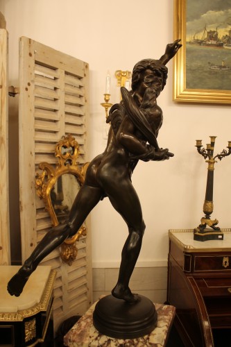 Le Vainqueur au combat de coq - Très grand bronze d' Alexandre FALGUIERE (1831-1900) - Sculpture Style 