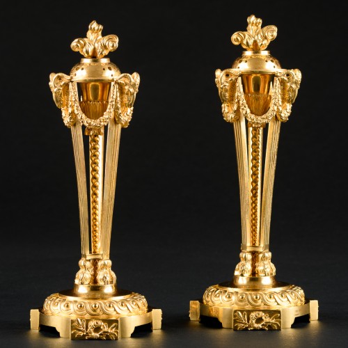 18th century - Pair Of Louis XVI Period Candlesticks / Cassolettes With Rams