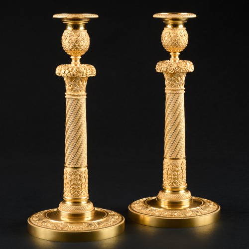 Empire -  Large Pair Of French Empire Candlesticks With Butterflies