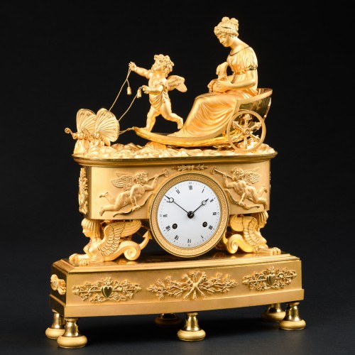 19th century - Empire Chariot Clock “ Eros And Psyche ” Drawn By Butterflies