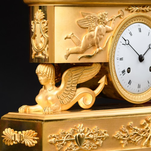 Antiquités - Empire Chariot Clock “ Eros And Psyche ” Drawn By Butterflies