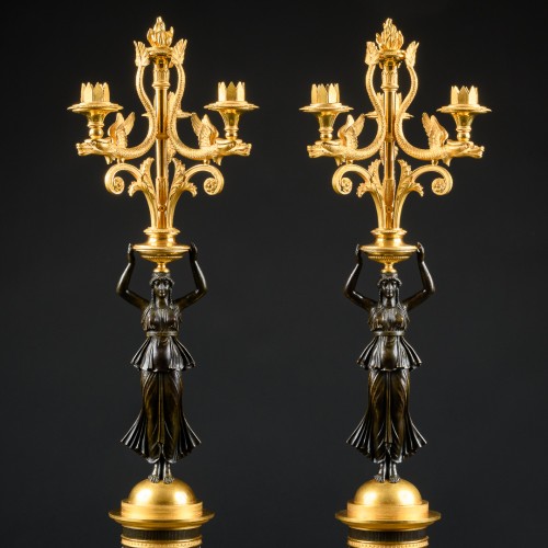 Pair Of Early Empire Period Candelabra With Caryatids - Lighting Style Empire
