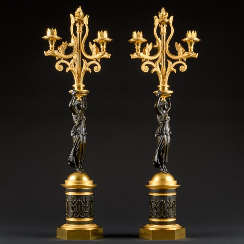 19th century - Pair Of Early Empire Period Candelabra With Caryatids