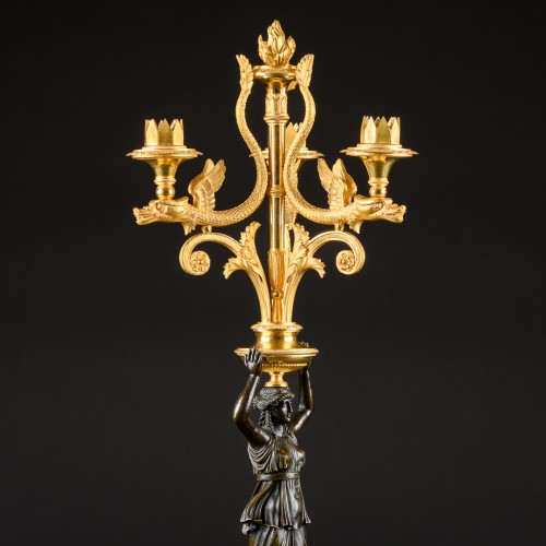 Empire - Pair Of Early Empire Period Candelabra With Caryatids