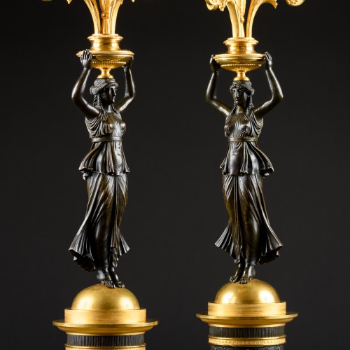 Antiquités - Pair Of Early Empire Period Candelabra With Caryatids