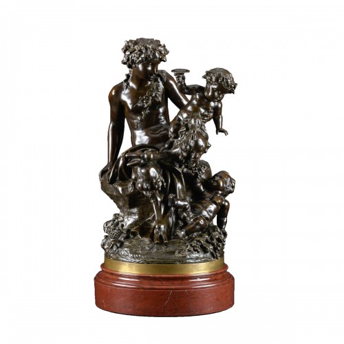 Faunesse With Child And Bacchus, Late 19th century bronze group Signed Clodion