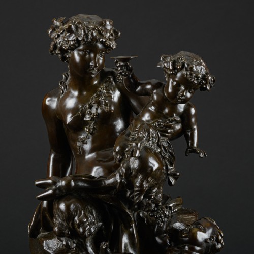 Faunesse avec enfant et Bacchus, groupe en bronze fin 19e signé Clodion - Sculpture Style Napoléon III