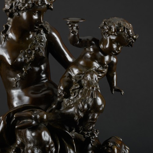 Sculpture Sculpture en Bronze - Faunesse avec enfant et Bacchus, groupe en bronze fin 19e signé Clodion