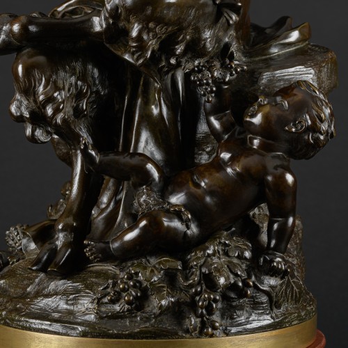 Faunesse avec enfant et Bacchus, groupe en bronze fin 19e signé Clodion - Napoléon III