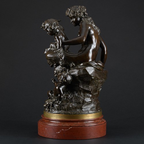 Napoléon III - Faunesse With Child And Bacchus, Late 19th century bronze group Signed Clodion
