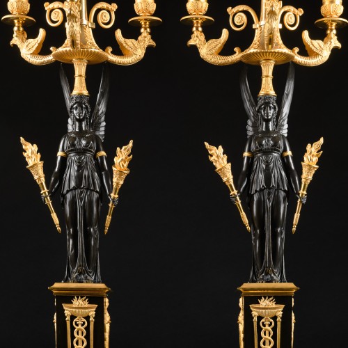 Pair Of Early Empire Candelabra With Victories  - Lighting Style Empire