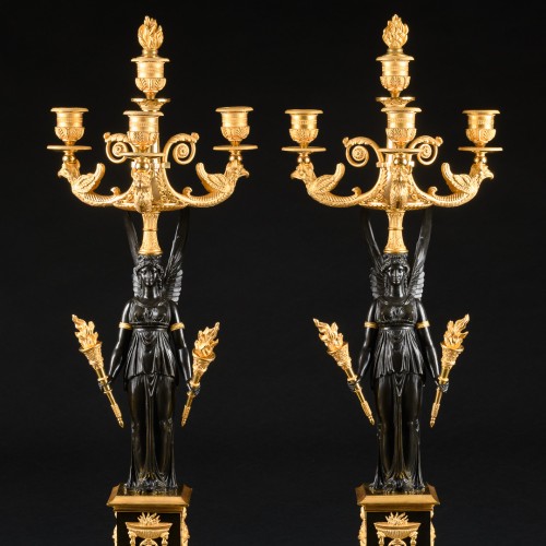 Pair Of Early Empire Candelabra With Victories  - 