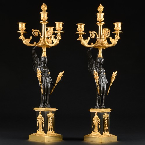 Pair Of Early Empire Candelabra With Victories  - Empire