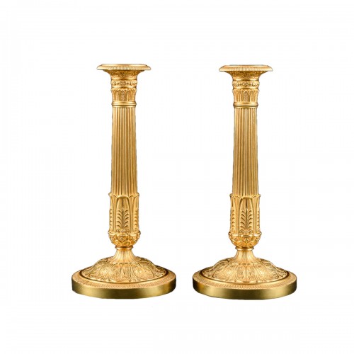 Pair of gilt bronze Empire candlesticks