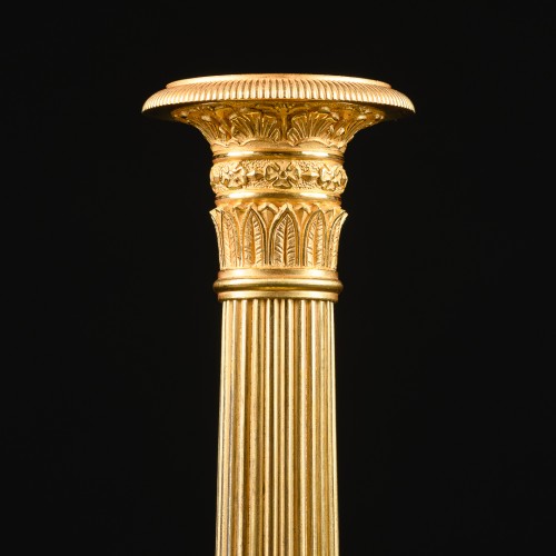 Lighting  - Pair of gilt bronze Empire candlesticks