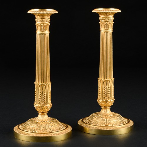 Pair of gilt bronze Empire candlesticks - Empire