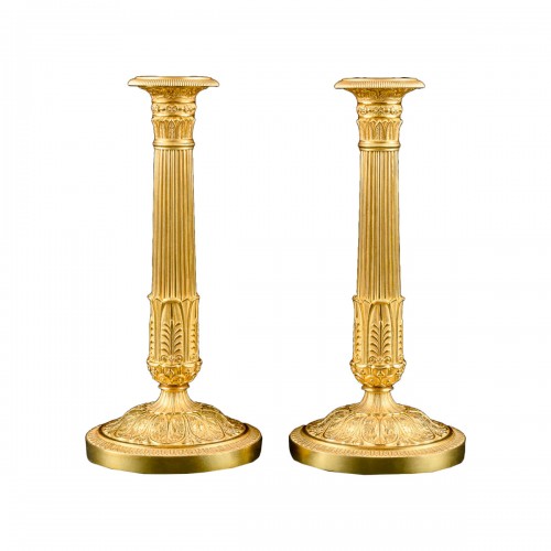 Pair of gilt bronze Empire candlesticks