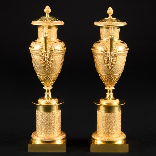 19th century - Large Pair Of Empire Cassolettes / Candlesticks For Double Use