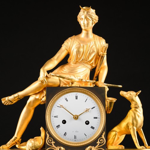 Large Empire Period Clock “Diana Huntress” - Attributed To Ravrio - Horology Style Empire