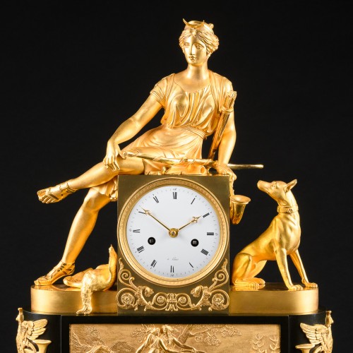 Large Empire Period Clock “Diana Huntress” - Attributed To Ravrio - 