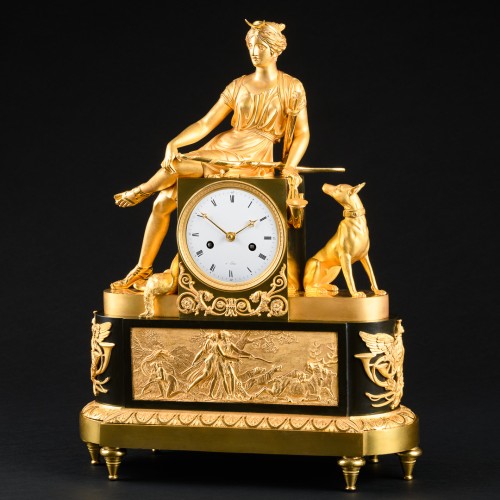 Antiquités - Large Empire Period Clock “Diana Huntress” - Attributed To Ravrio