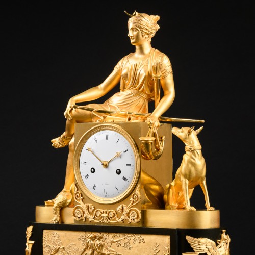 Antiquités - Large Empire Period Clock “Diana Huntress” - Attributed To Ravrio