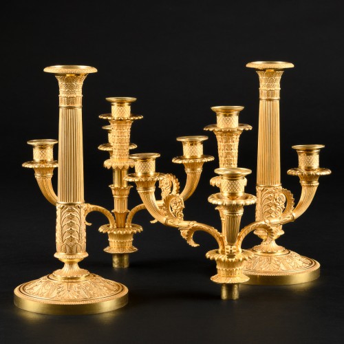 Grande paire de candélabres Empire signés Gérard-Jean Galle - Luminaires Style Empire