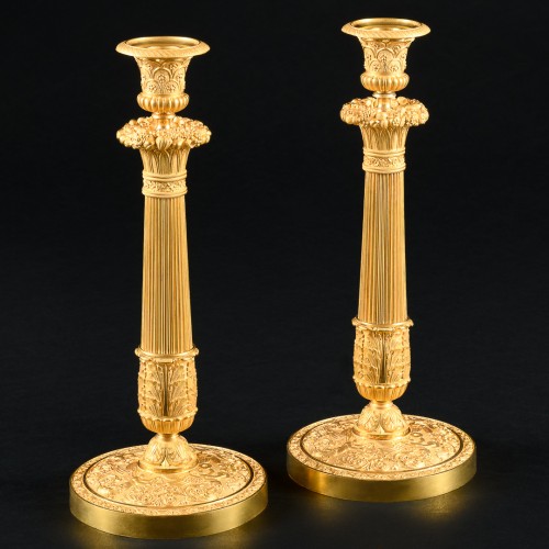 Pair Of Empire Candlesticks , model by Gérard-Jean Galle - Lighting Style Empire