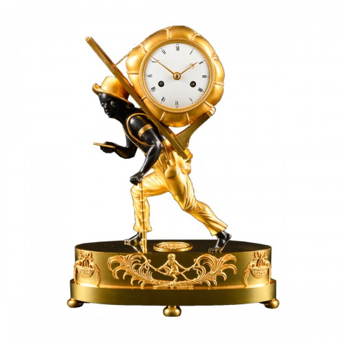 Empire Clock &quot;Le Portefaix&quot; After Design By Jean-André Reiche 