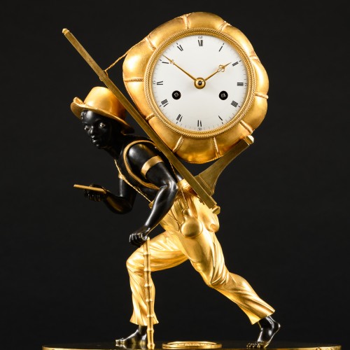 Empire Clock &quot;Le Portefaix&quot; After Design By Jean-André Reiche  - Horology Style Empire