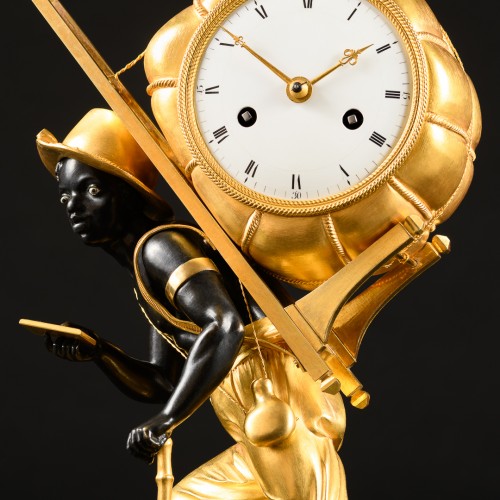Antiquités - Empire Clock &quot;Le Portefaix&quot; After Design By Jean-André Reiche 