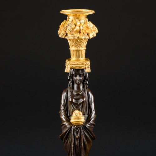 Lighting  - Pair Of Empire Period Candlesticks With Vestals
