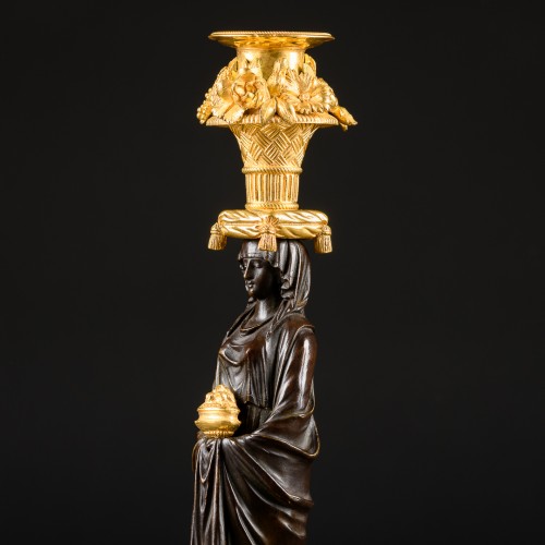 19th century - Pair Of Empire Period Candlesticks With Vestals