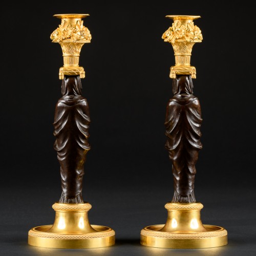 Pair Of Empire Period Candlesticks With Vestals - Empire