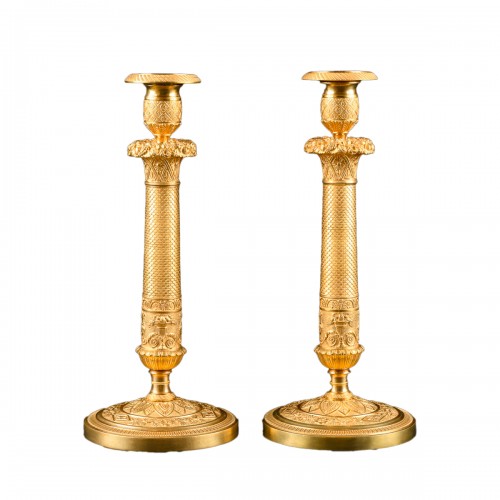 Large Pair of gilt bronze Empire candlesticks