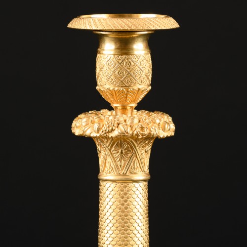 Large Pair of gilt bronze Empire candlesticks - Lighting Style Empire