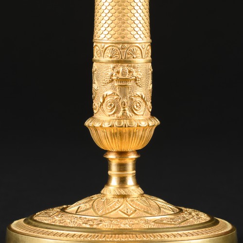 Lighting  - Large Pair of gilt bronze Empire candlesticks