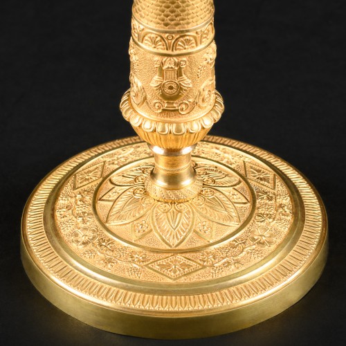 Large Pair of gilt bronze Empire candlesticks - 